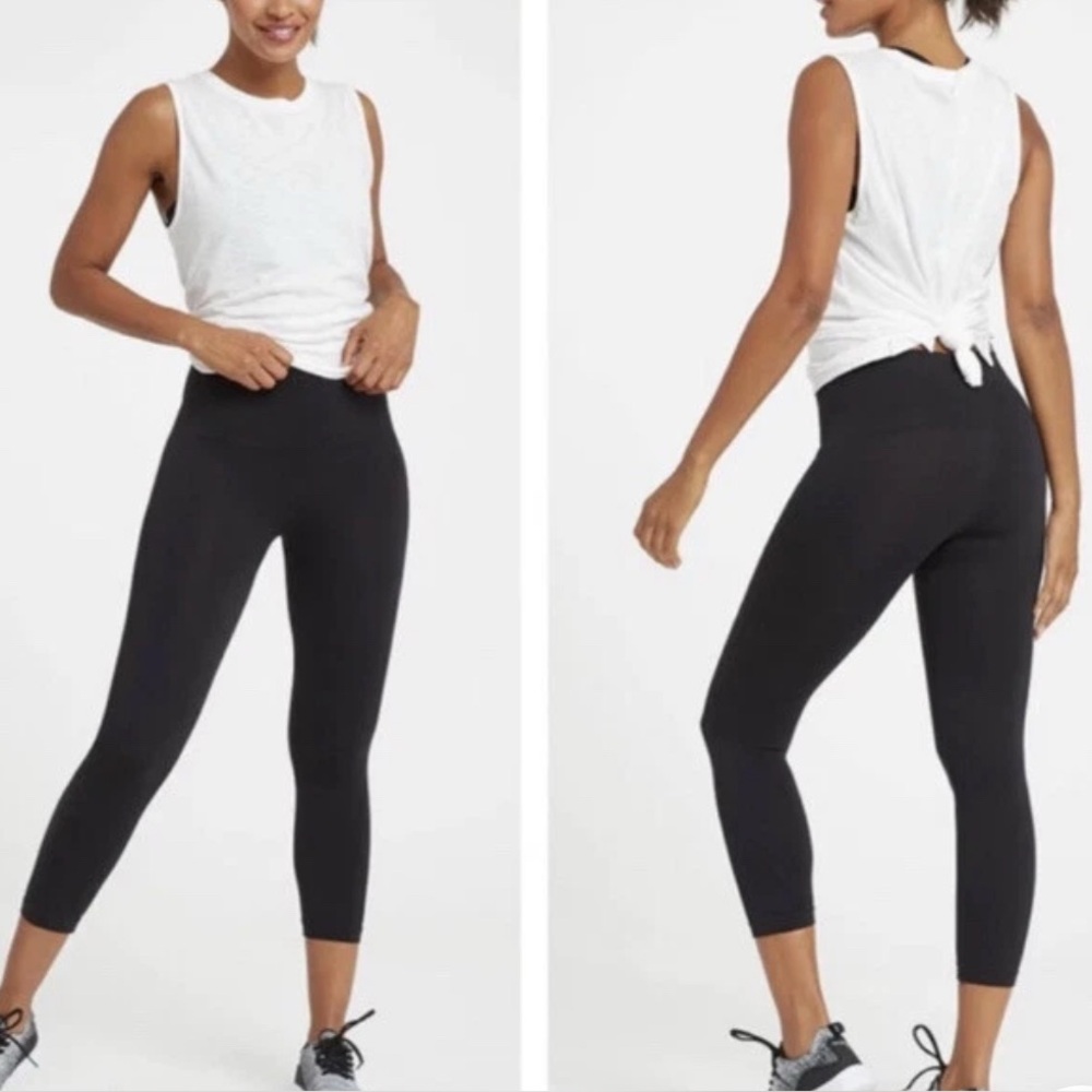 SPANX Shape Leggings Pants Black Womens 1X Cropped Ankle Zip Smooth Sculpt NEW